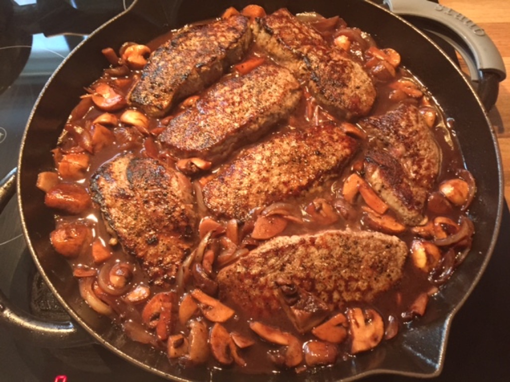 Steaks with mushrooms in balsamic
